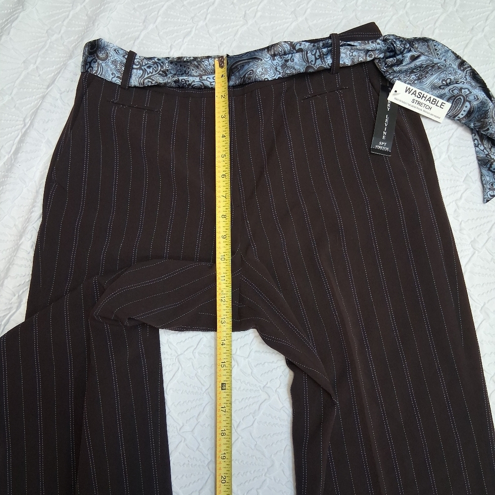 Larry Levine Brown Pinstripe Wide-Leg Pants with Blue Stitching Size 10 - Picture 14 of 16